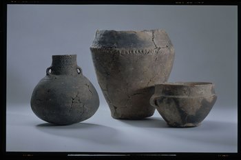 Abbildung 3: Das Keramikensemble aus dem Grab. © Landesamt für Denkmalpflege und Archäologie Sachsen-Anhalt. 