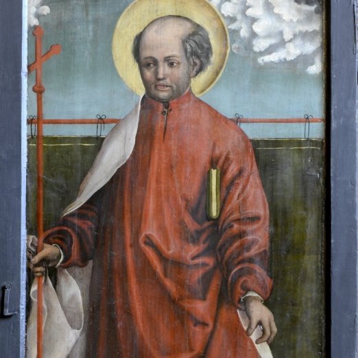 Köthen, Kirche St. Agnus. Hochaltar aus der Zeit um 1510, Rückseiten der äußeren Altarflügel mit dem Apostel Philippus. © Landesamt für Denkmalpflege und Archäologie Sachsen-Anhalt, Gunar Preuß.