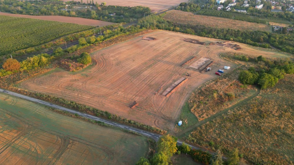 Abbildung 1: Blick von Südosten über die Grabungsfläche 2026. © Landesamt für Denkmalpflege und Archäologie Sachsen-Anhalt, Johannes Groß.