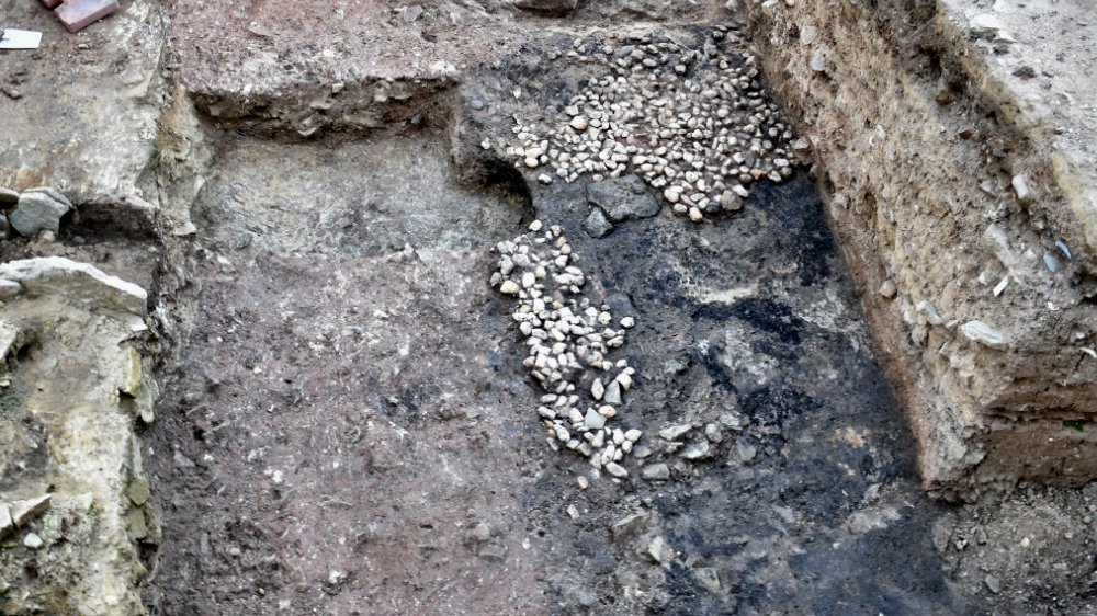 Ausbruchgrube der Südmauer und vor ihr liegender Fußbodenrest des Bischofspalasts aus der Zeit um 1000. © Landesamt für Denkmalpflege und Archäologie Sachsen-Anhalt, C. Anders.