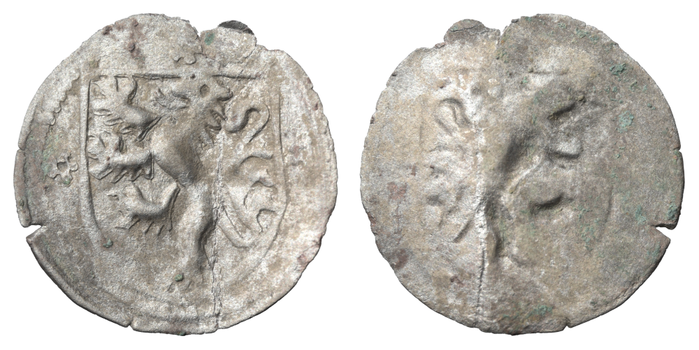 Abbildung. 5: Avers und Revers vom Löwenpfennig, Kurfürstentum Sachen, Kurfürst Friedrich III. mit seinem Bruder Johann und Herzog Albrecht, Silber, 0,228 Gramm, 15,5 Millimeter, 1490 bis–1500 in Freiberg geprägt, (Inentarnummerv.-Nr.: 16678:001005:00002c.) © Landesamt für Denkmalpflege und Archäologie Sachsen-Anhalt, O.S.C.A.R.