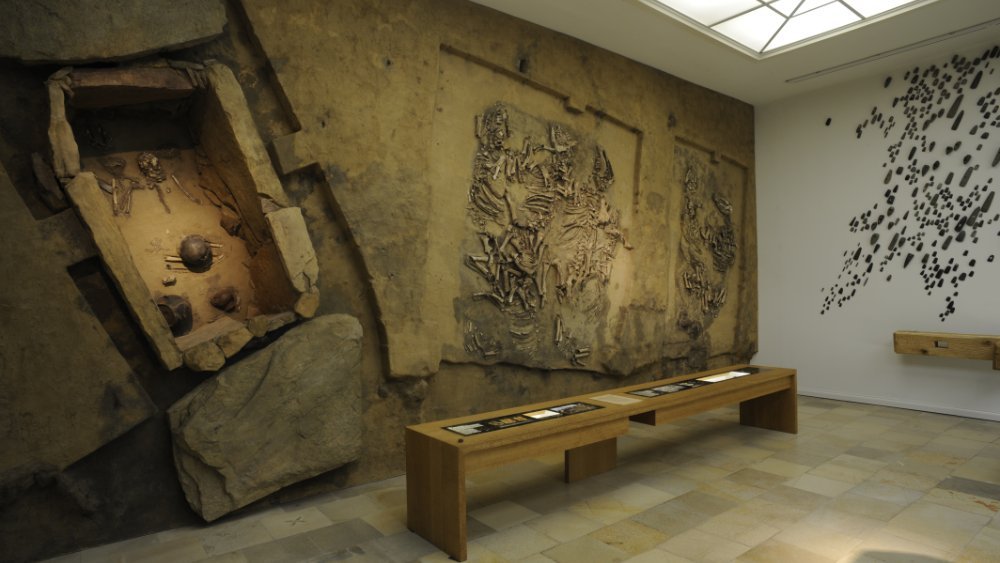 Abbildung 1: Das Gräberensemble der Kugelamphorenkultur von Westerhausen (circa 3.100 bis 2.800 vor Christus) in der Dauerausstellung des Landesmuseum für Vorgeschichte Halle (Saale). © Landesamt für Denkmalpflege und Archäologie Sachsen-Anhalt, Juraj Lipták.