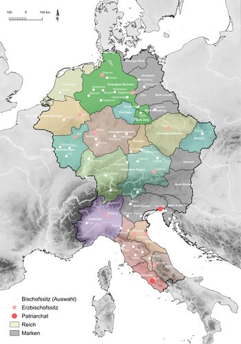 Das Reich der Ottonen um das Jahr 1000. © Landesamt für Denkmalpflege und Archäologie Sachsen-Anhalt, A. Beuger, A. Swieder, K. J. Neumann, D. Wehner.