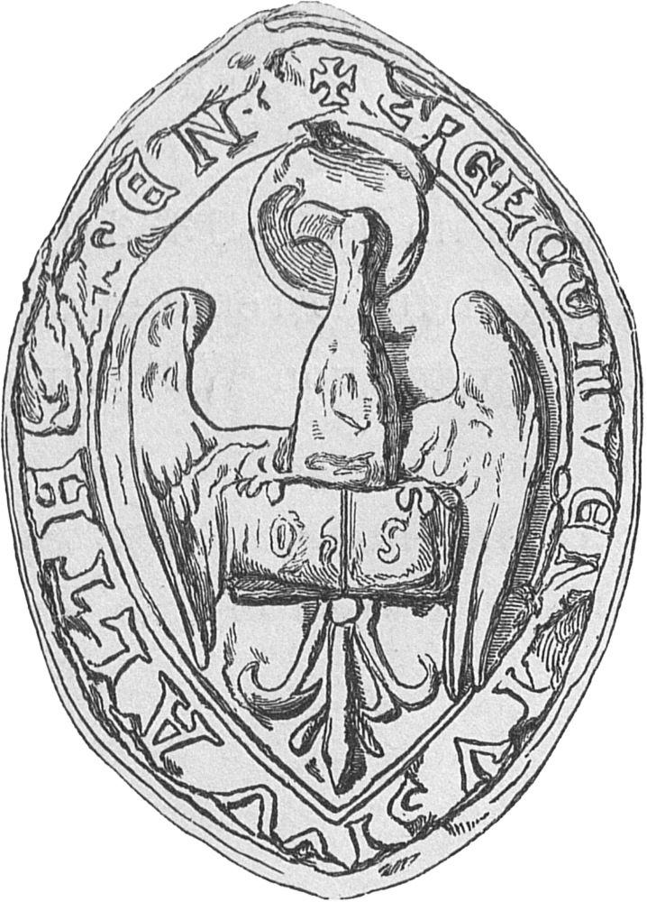 Abbildung 6: Das Konventssiegel des Augustiner-Chorherrenstifts Waldhausen (Oberösterreich; ungefähr 1277). © nach von Sava 1895, Seite 48.