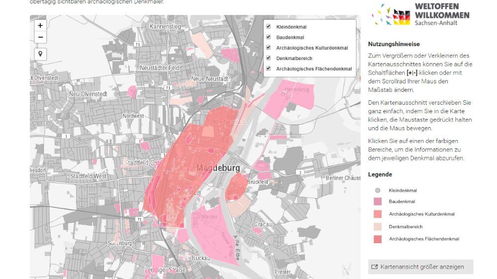 Screenshot aus dem neuen Denkmalinformationssystem des Landes Sachsen-Anhalt. © Landesamt für Denkmalpflege und Archäologie Sachsen-Anhalt, Kartengrundlage: © GeoBasis-DE / BKG 2018.